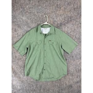 Orvis Shirt Mens XL Extra Large Green Solid Button Up Short Sleeve Pocket Casual